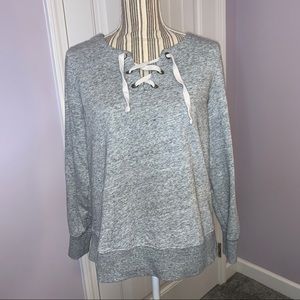 Old Navy Gray Sweater with V-neck Tie Design